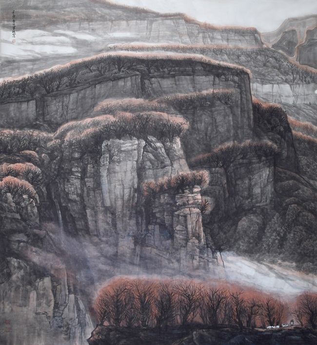 中国画《壁立山壑秋色暖》.jpg