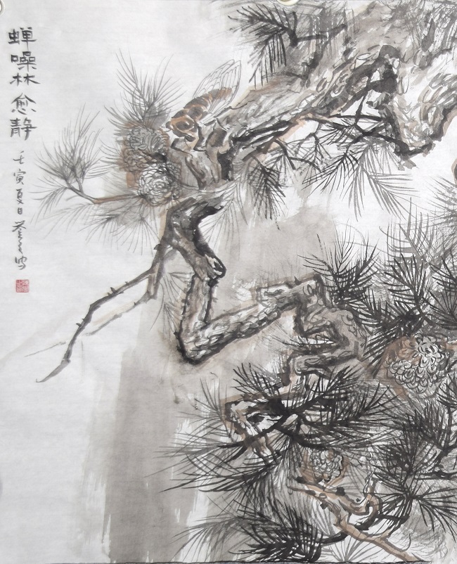 中国画《蝉噪林愈静》.jpg