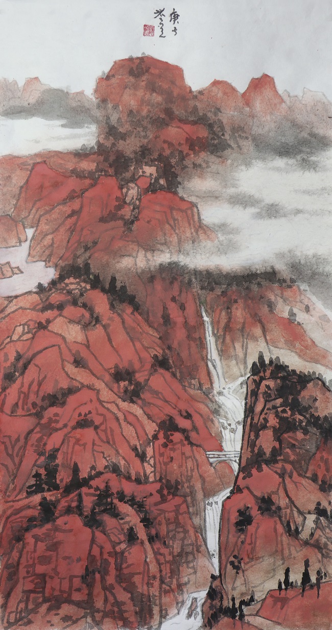 中国画《赤山祥云泉水鸣》.jpg